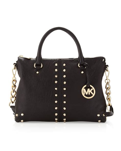 black handbag michael kors|Michael Kors black studded bag.